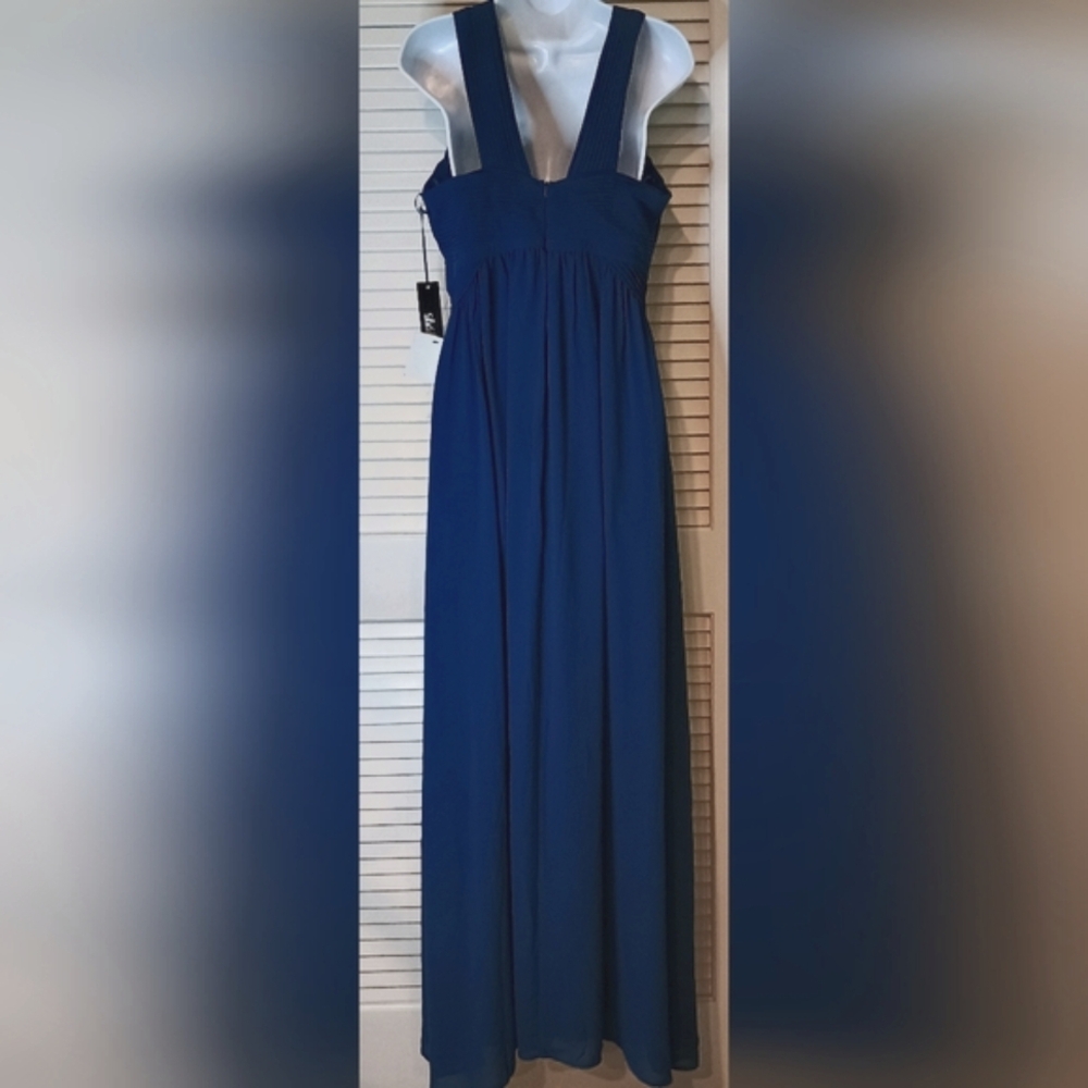 NWT Lulu's Zipper enclosed Elegant Sheer Navy Blue Dress Size Large - Picture 4 of 8